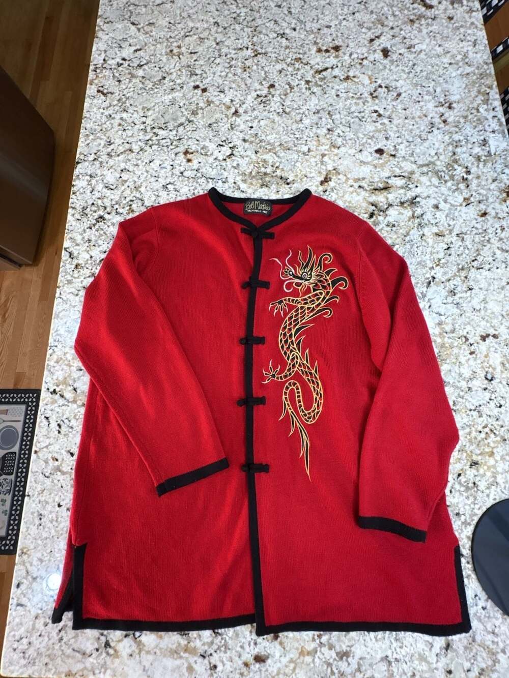 Bob Mackie Wearable Art Dragon Cardigan Sweater Size 1X Red Embroidered
